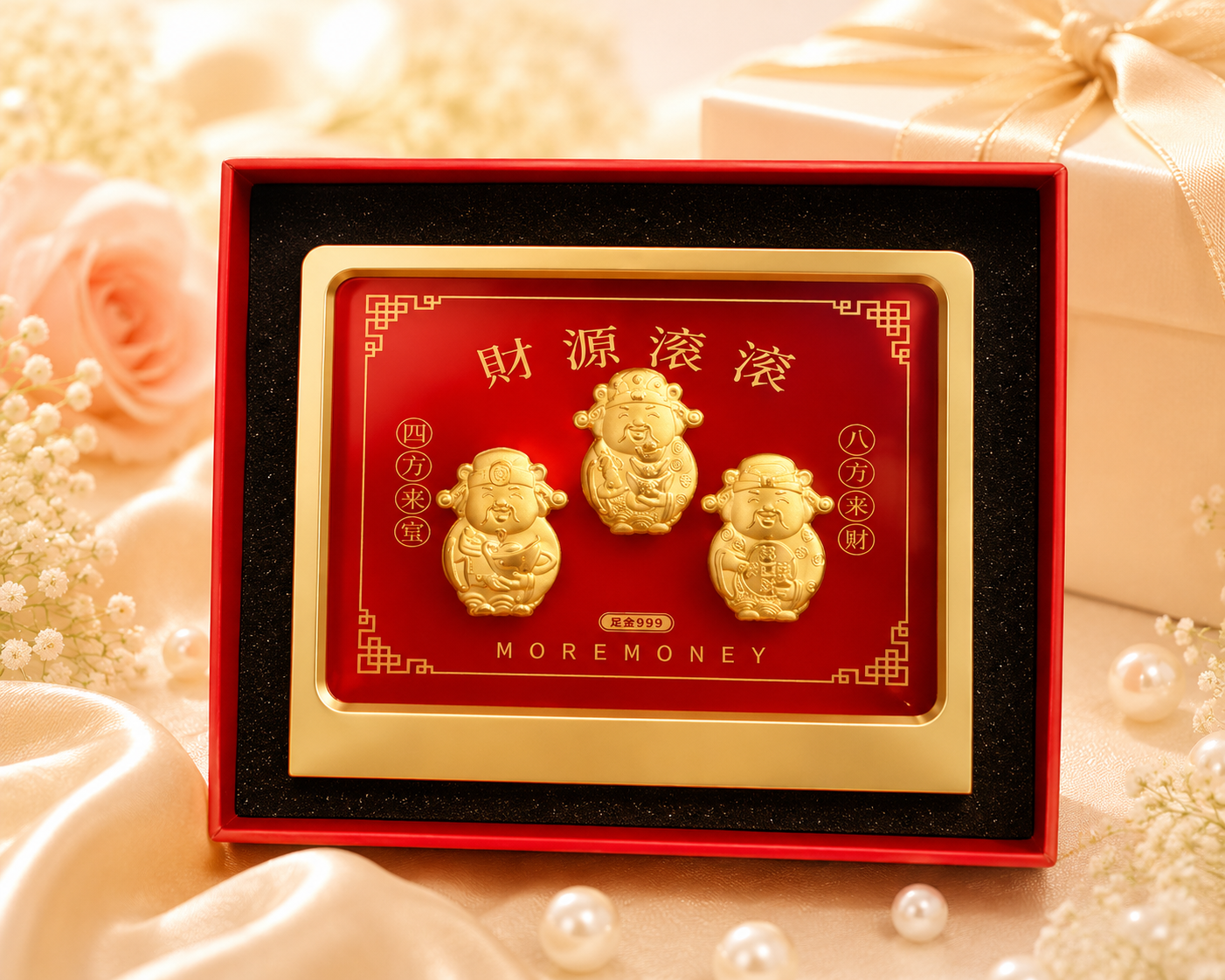The Three Gods of Wealth Abundant Fortune Display