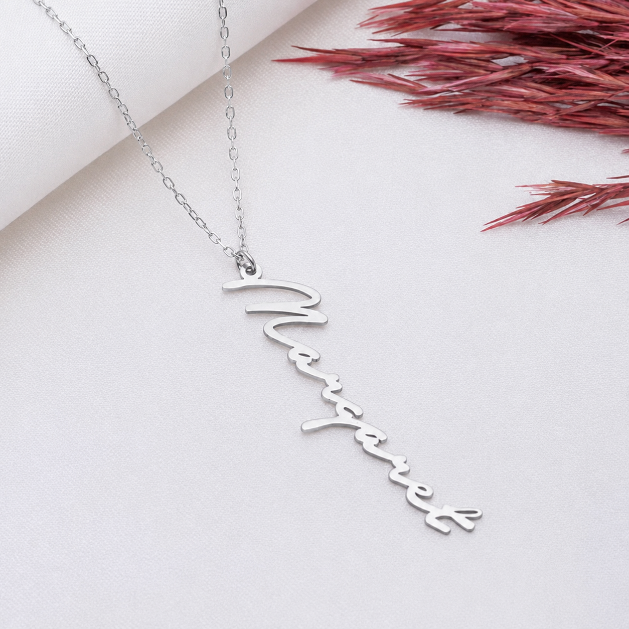 The "Cascade" Custom Vertical Name Necklace | Personalized Vertical Name Necklace Stainless Steel - Custom Cursive Drop Nameplate Pendant, Waterproof Tarnish-Free Jewelry Gift for Her - Image 4