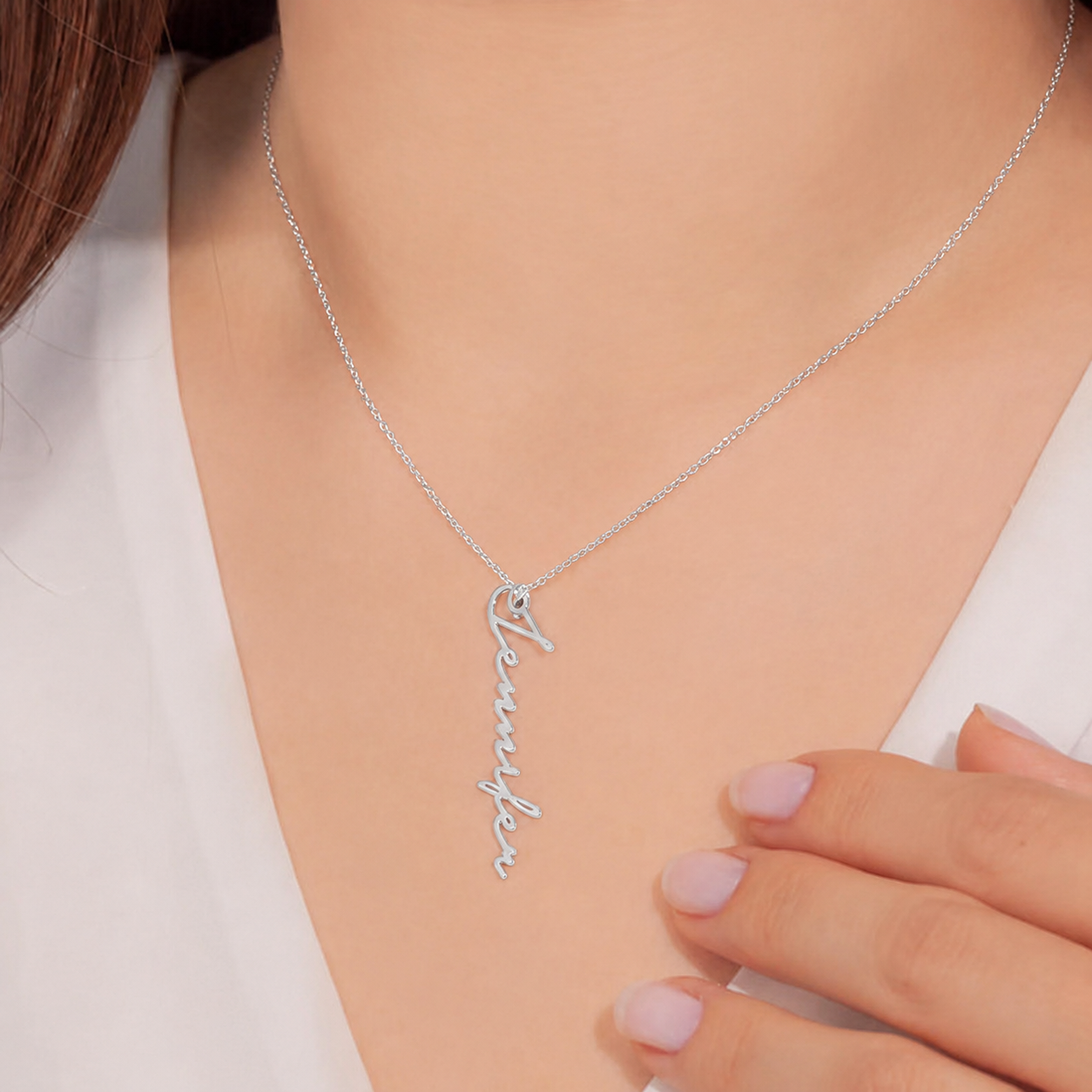 The "Cascade" Custom Vertical Name Necklace | Personalized Vertical Name Necklace Stainless Steel - Custom Cursive Drop Nameplate Pendant, Waterproof Tarnish-Free Jewelry Gift for Her - Image 3