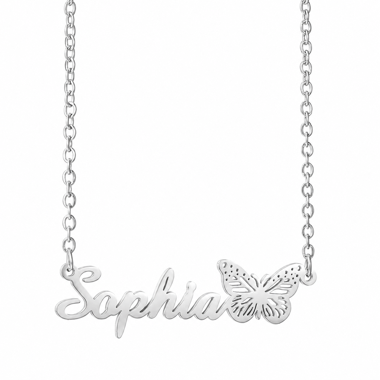 The "Monarch" Personalized Nameplate Necklace | Stainless Steel Mariposa Custom Name Necklace - Image 4