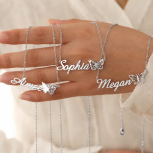 The "Monarch" Personalized Nameplate Necklace | Stainless Steel Mariposa Custom Name Necklace