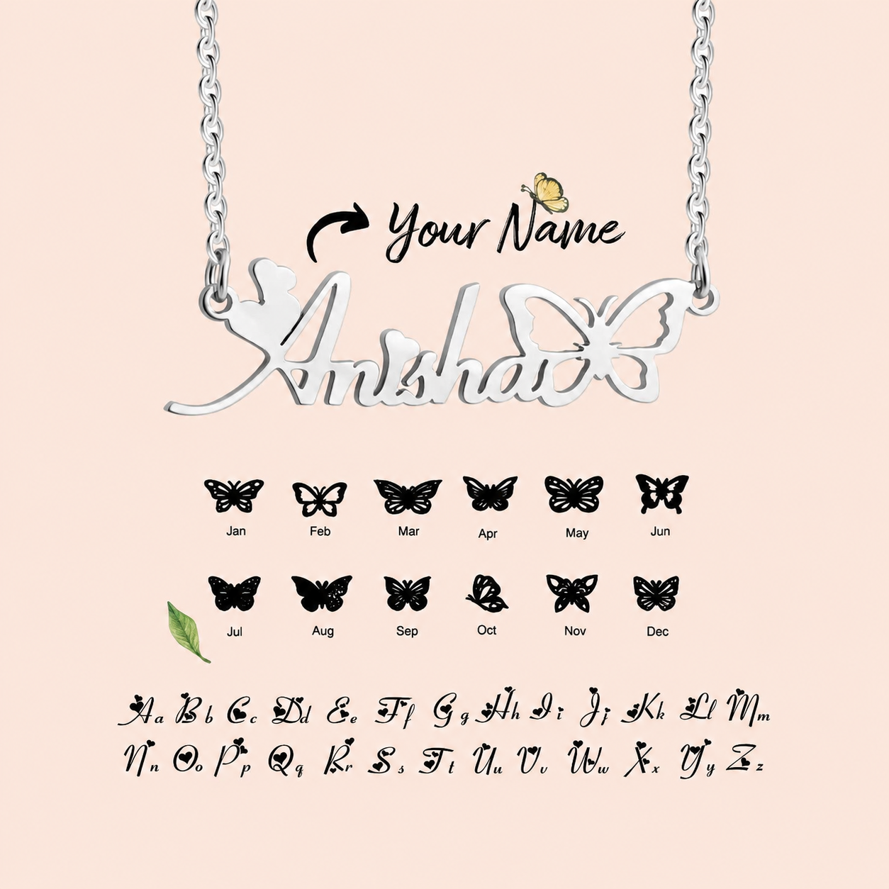 The "Monarch" Personalized Nameplate Necklace | Stainless Steel Mariposa Custom Name Necklace - Image 6