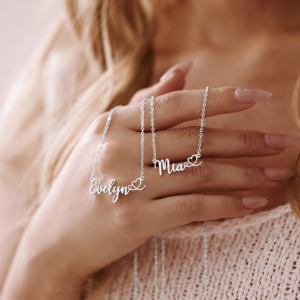 The "Amour" Personalized Heart Nameplate |  Personalized Stainless Steel Name Necklace with Heart