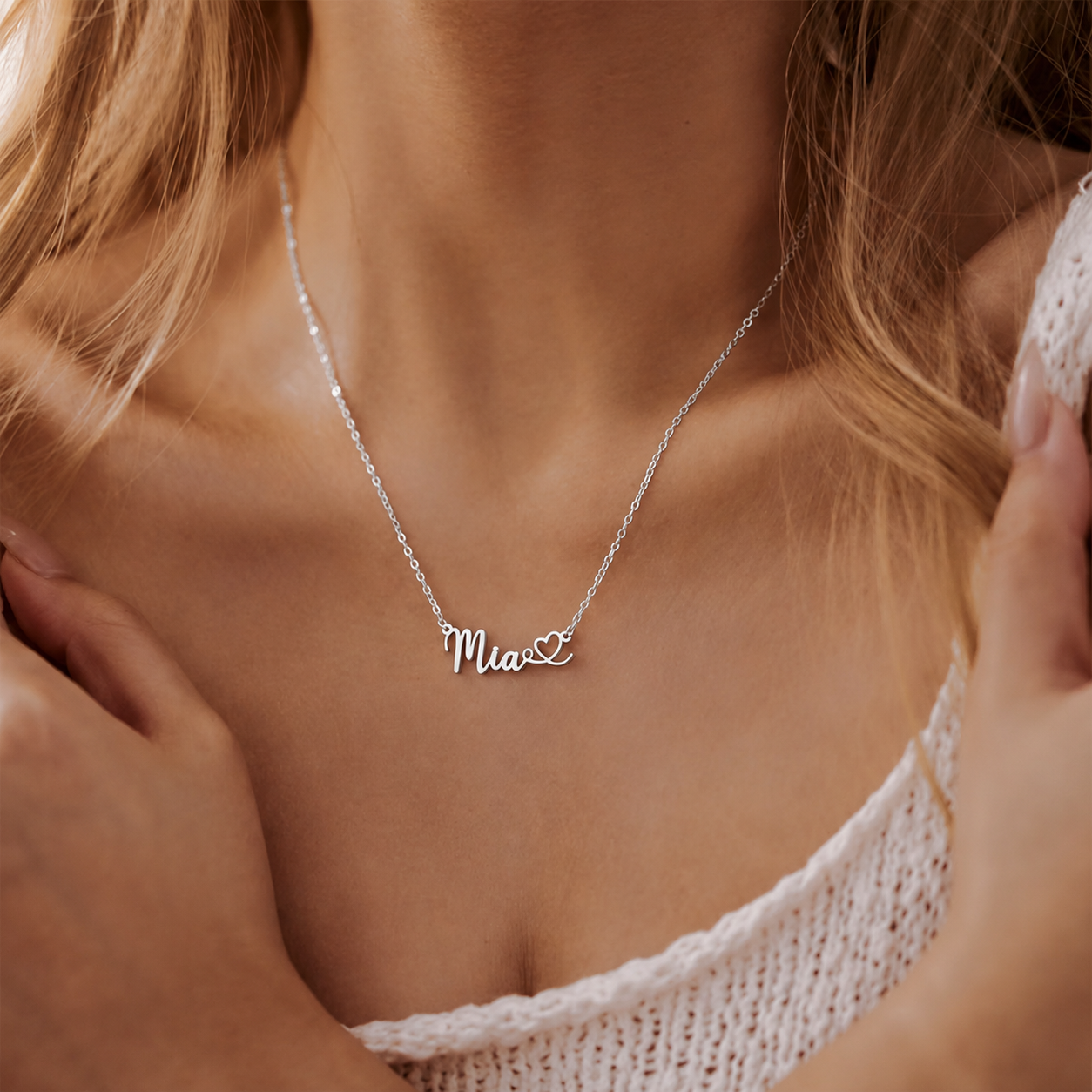 The "Amour" Personalized Heart Nameplate | Personalized Stainless Steel Name Necklace with Heart - Image 3
