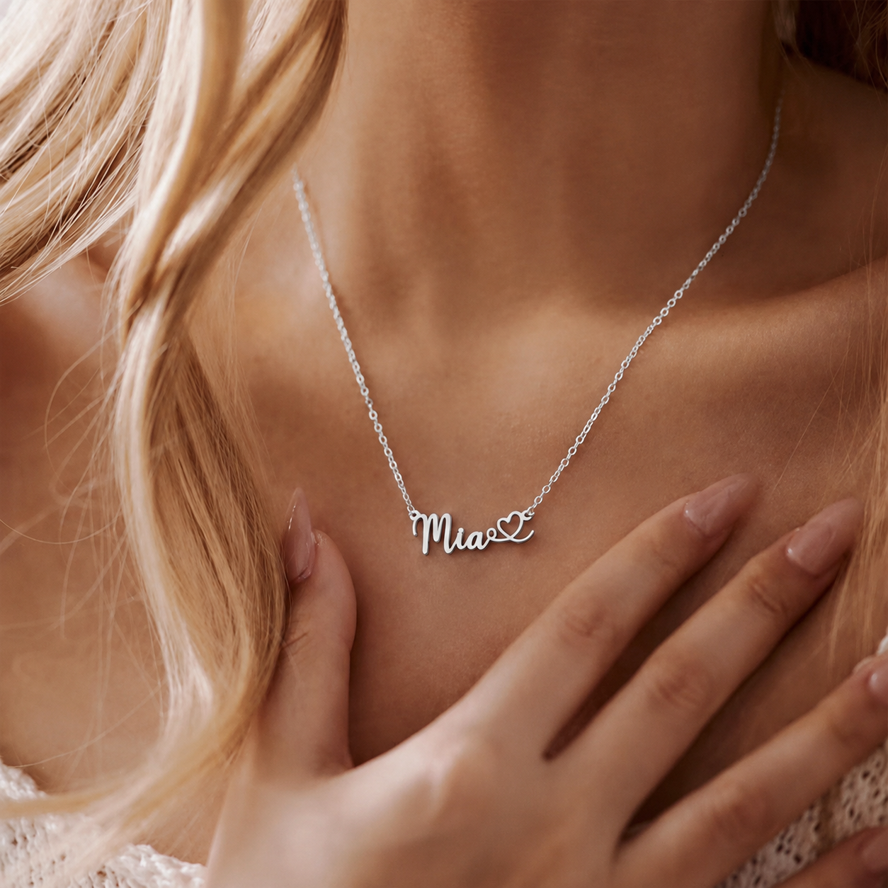 The "Amour" Personalized Heart Nameplate | Personalized Stainless Steel Name Necklace with Heart - Image 4