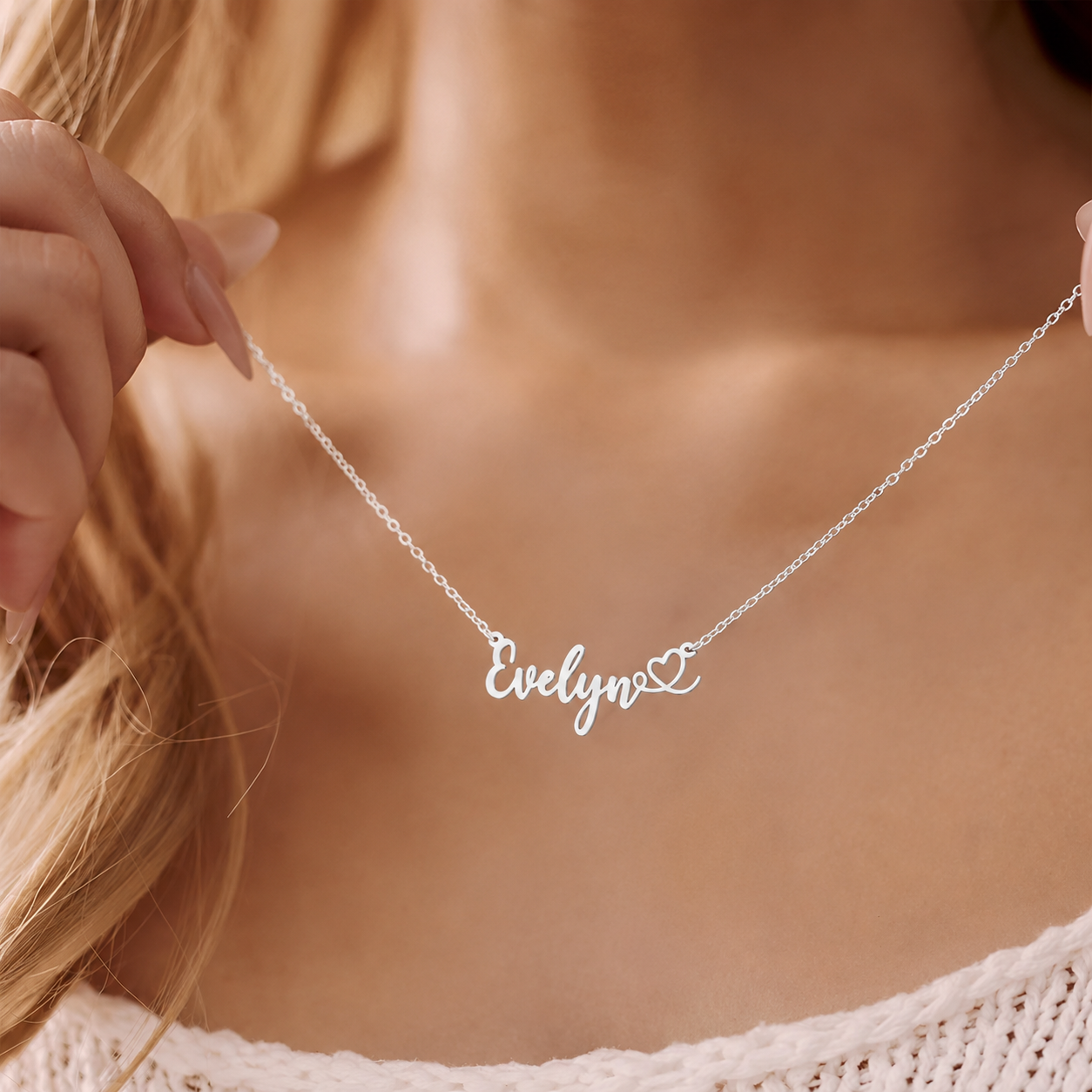 The "Amour" Personalized Heart Nameplate | Personalized Stainless Steel Name Necklace with Heart - Image 2