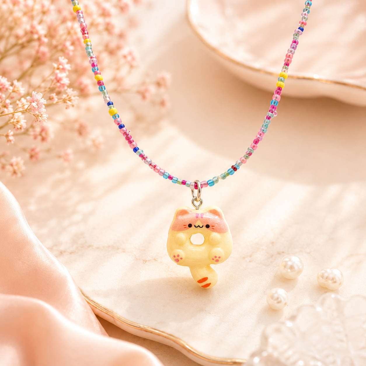 Pastel Kitty Donut Rainbow Beaded Choker | "Our Gift to You" Collection - Image 2