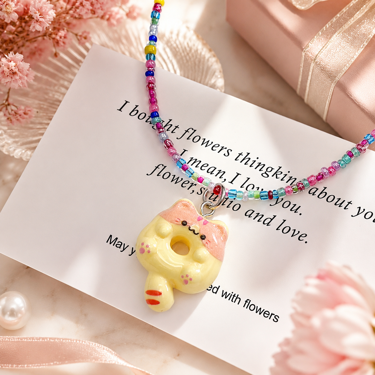 Pastel Kitty Donut Rainbow Beaded Choker | "Our Gift to You" Collection