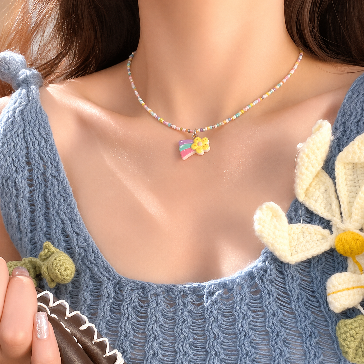 Pastel Shooting Star Flower Beaded Choker | "Our Gift to You" Collection - Image 3