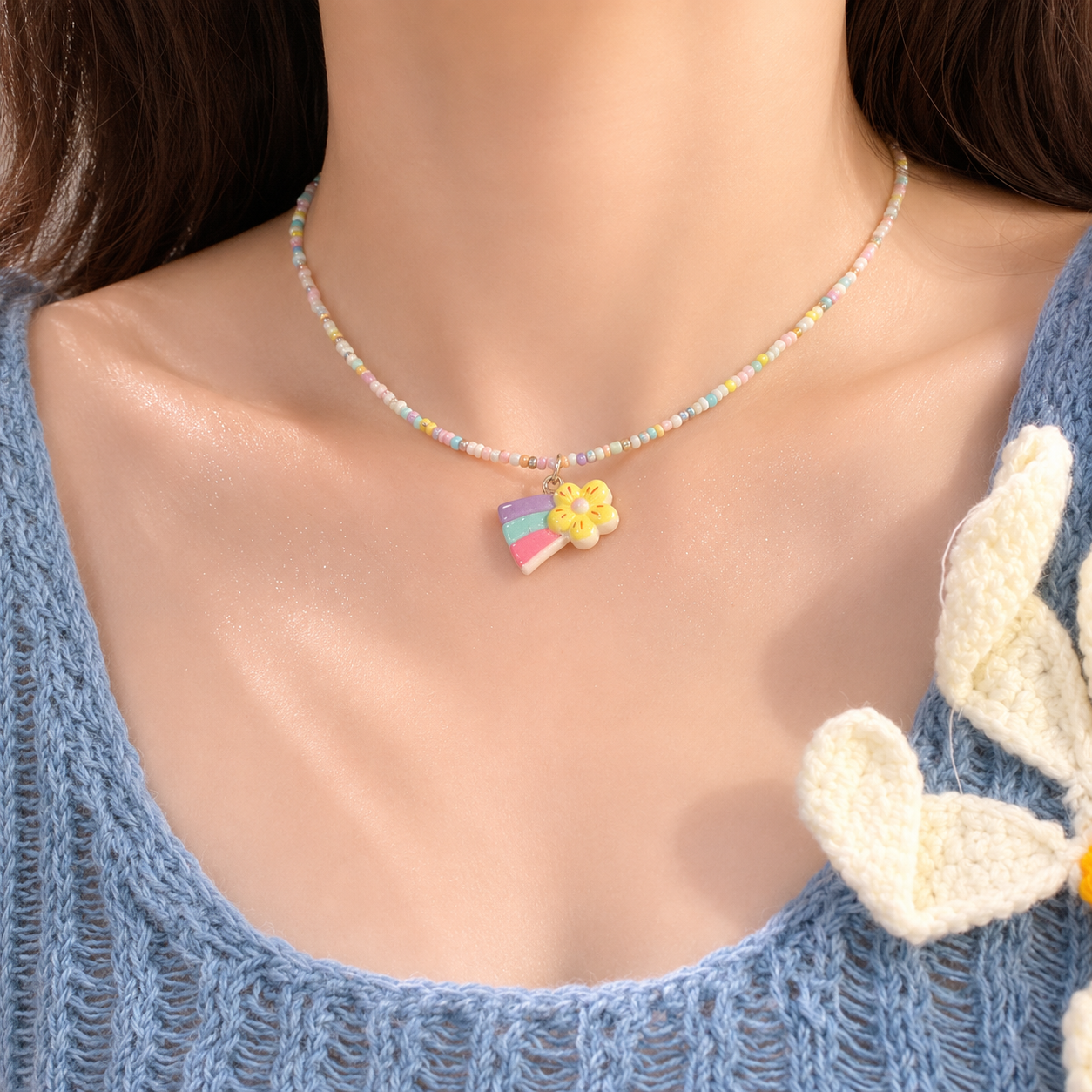 Pastel Shooting Star Flower Beaded Choker | "Our Gift to You" Collection