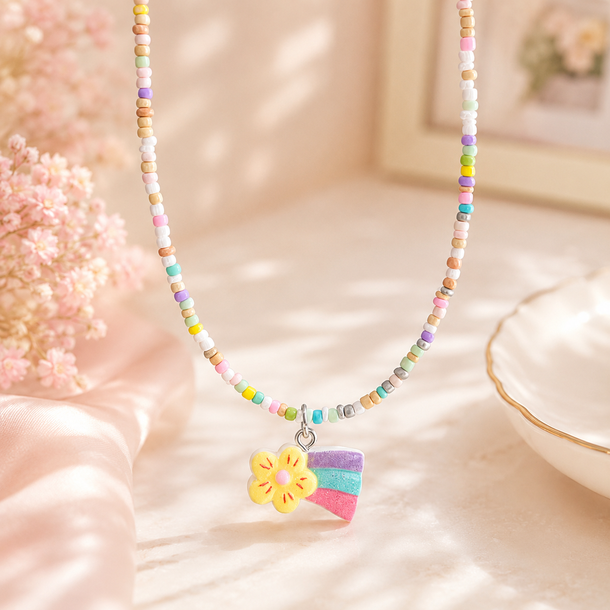 Pastel Shooting Star Flower Beaded Choker | "Our Gift to You" Collection - Image 2